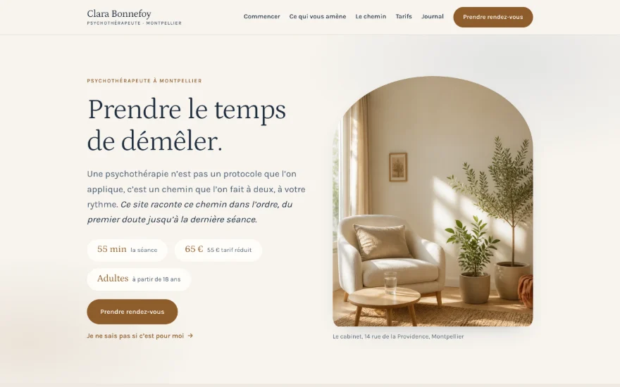 Aperçu d'un site de psychothérapeute à Montpellier