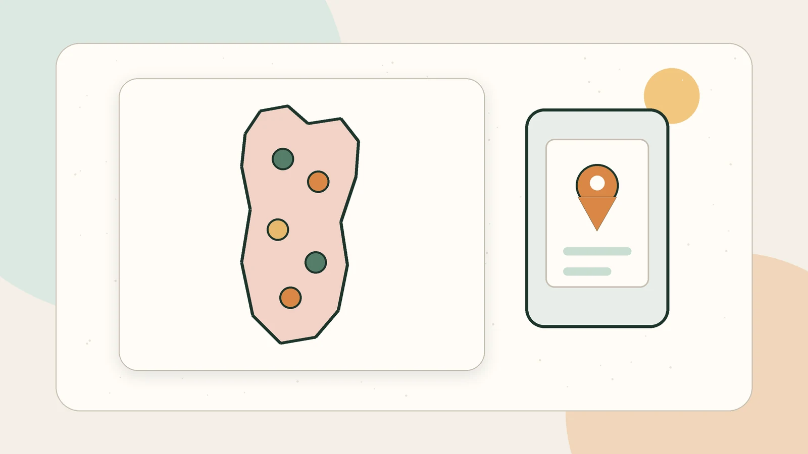 Illustration éditoriale d'une cartographie du pied et d'une fiche locale sur téléphone