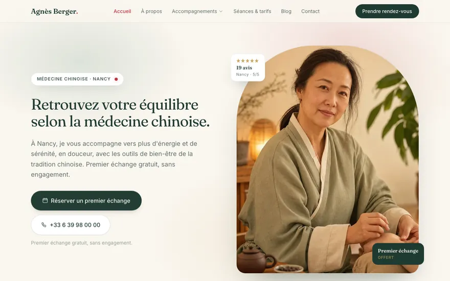 Exemple de site de médecine chinoise à Nancy, ambiance Cocon