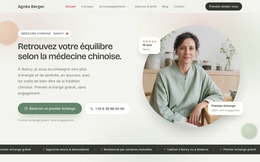Exemple de site de médecine chinoise à Nancy, ambiance Organique