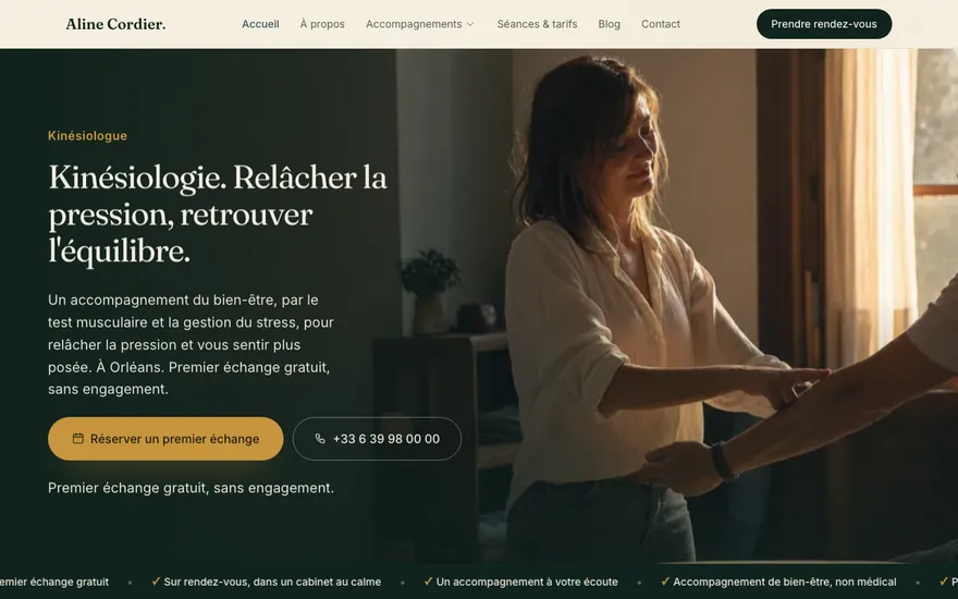 Exemple de site de kinésiologue à Orléans, ambiance Cinématique