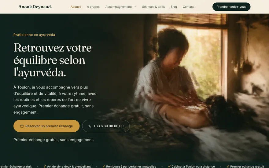 Exemple de site de ayurveda à Toulon, ambiance Cinématique
