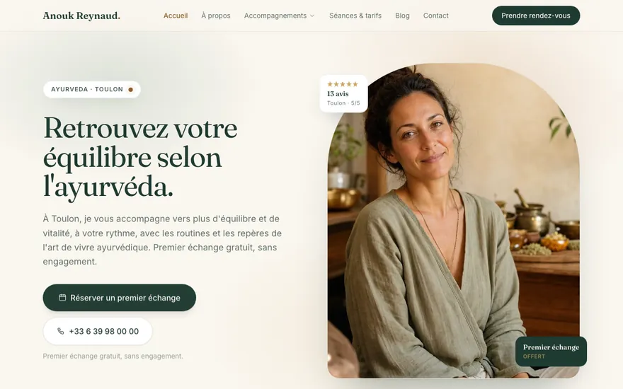 Exemple de site de ayurveda à Toulon, ambiance Cocon