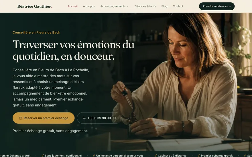 Exemple de site de fleurs de bach à La Rochelle, ambiance Cinématique