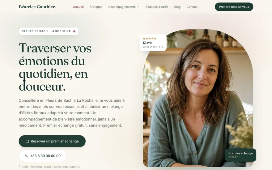 Exemple de site de fleurs de bach à La Rochelle, ambiance Cocon