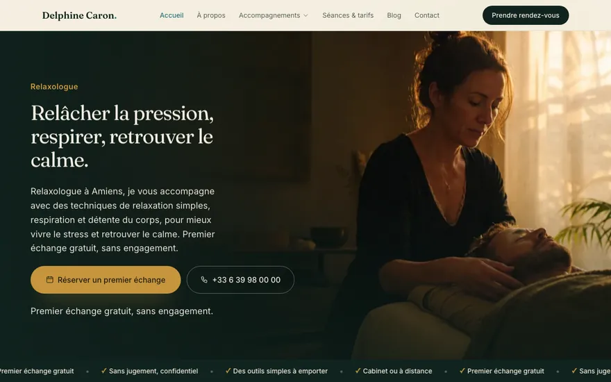 Exemple de site de relaxologue à Amiens, ambiance Cinématique