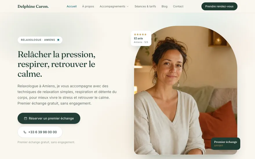 Exemple de site de relaxologue à Amiens, ambiance Cocon