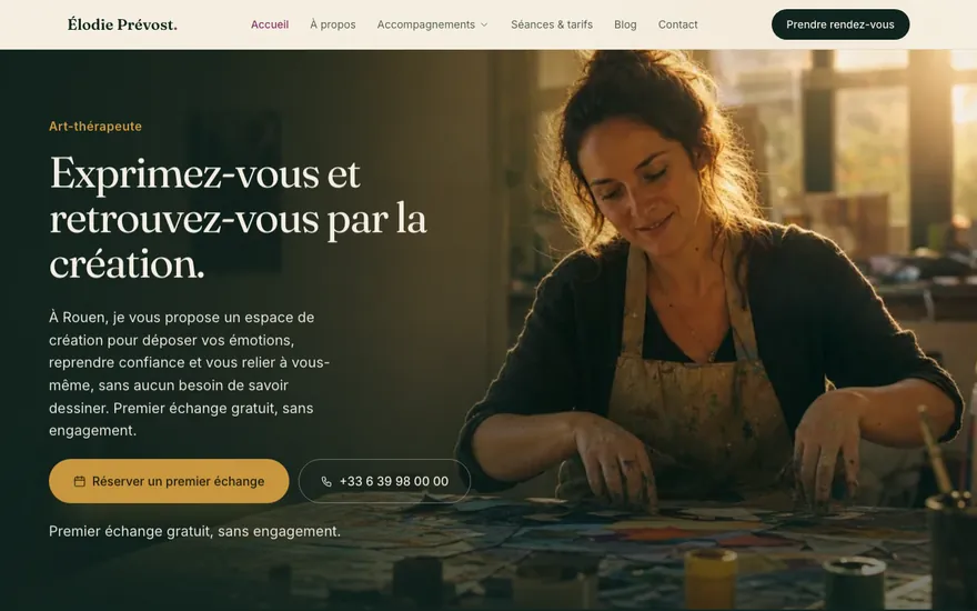 Exemple de site de art-thérapeute à Rouen, ambiance Cinématique