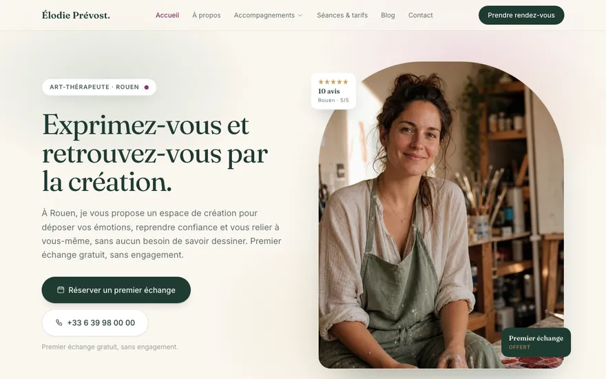 Exemple de site de art-thérapeute à Rouen, ambiance Cocon