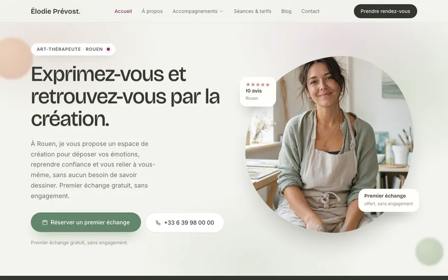 Exemple de site de art-thérapeute à Rouen, ambiance Organique