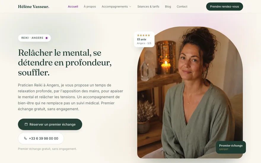 Exemple de site de reiki à Angers, ambiance Cocon