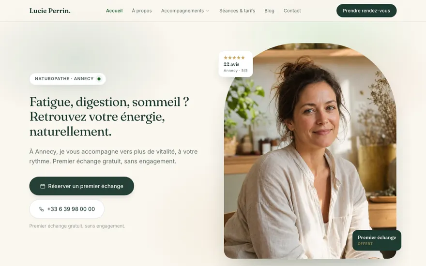 Exemple de site de naturopathe à Annecy, ambiance Cocon