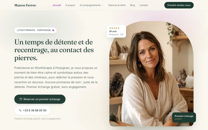Exemple de site de lithothérapie à Perpignan, ambiance Cocon