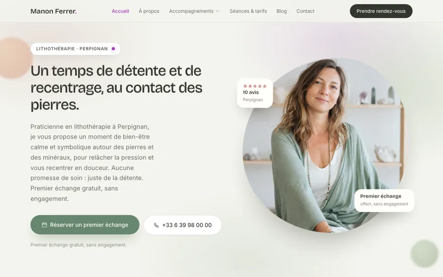 Exemple de site de lithothérapie à Perpignan, ambiance Organique