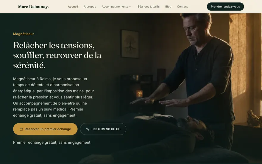 Exemple de site de magnétiseur à Reims, ambiance Cinématique