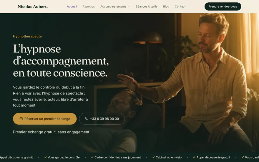Exemple de site de hypnothérapeute à Clermont-Ferrand, ambiance Cinématique