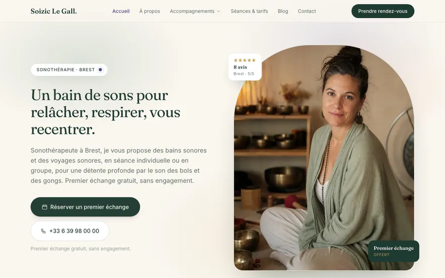 Exemple de site de sonothérapie à Brest, ambiance Cocon