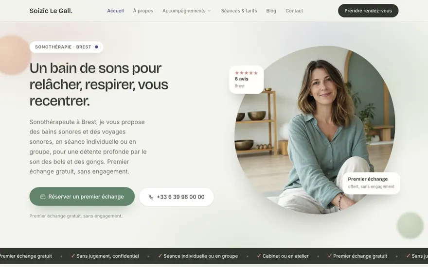 Exemple de site de sonothérapie à Brest, ambiance Organique