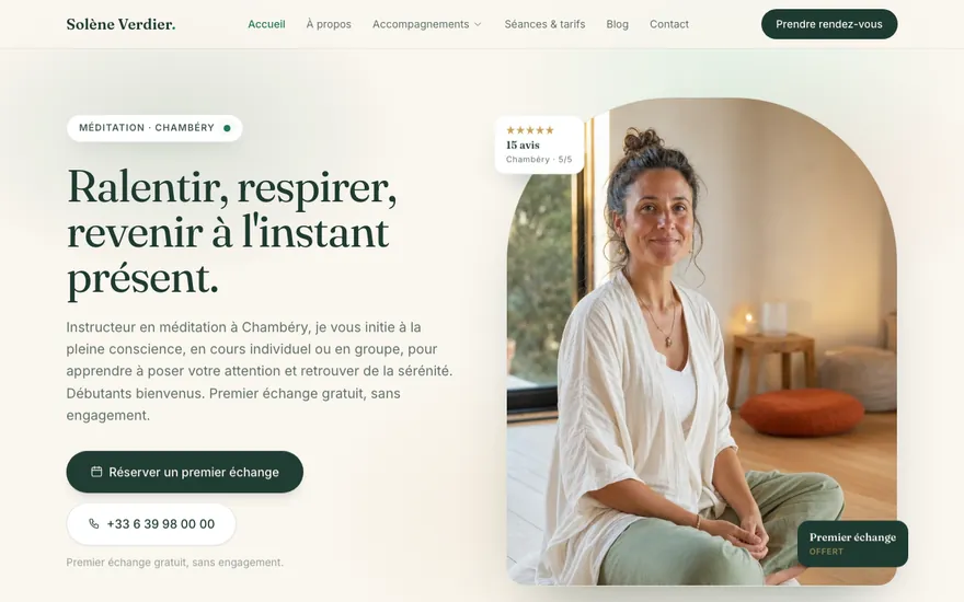 Exemple de site de méditation à Chambéry, ambiance Cocon