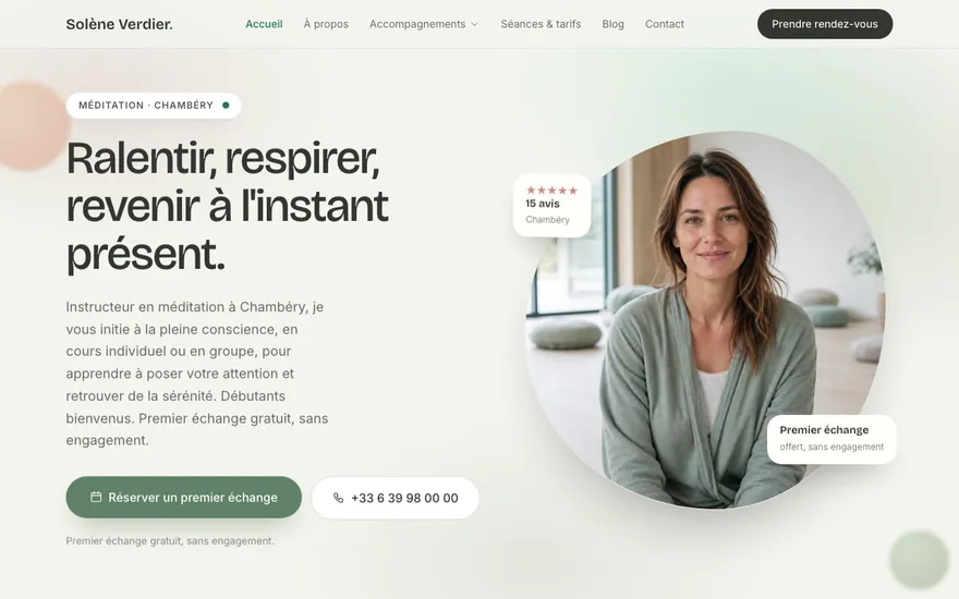 Exemple de site de méditation à Chambéry, ambiance Organique
