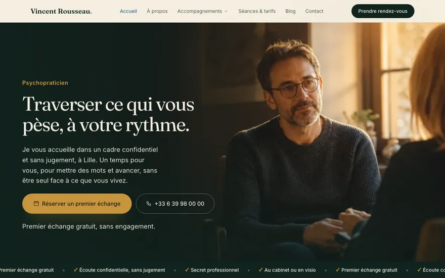 Exemple de site de psychopraticien à Lille, ambiance Cinématique