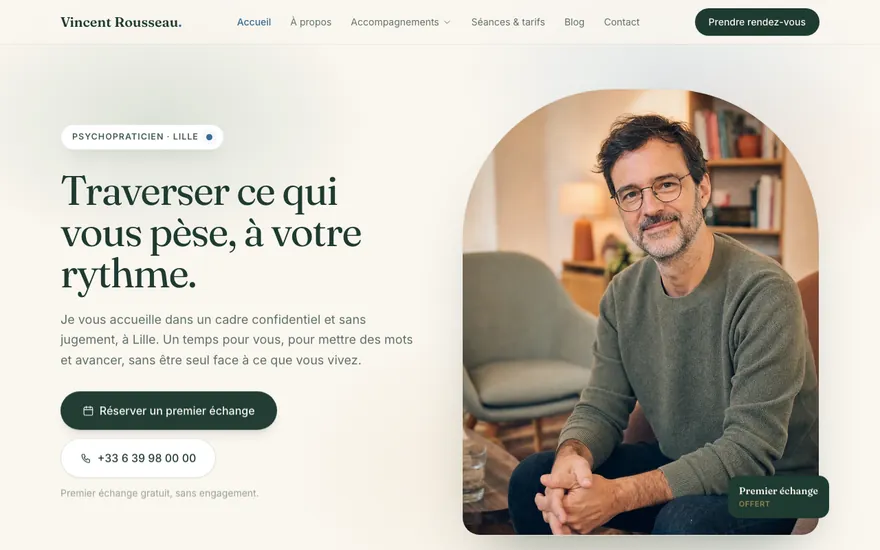 Exemple de site de psychopraticien à Lille, ambiance Cocon