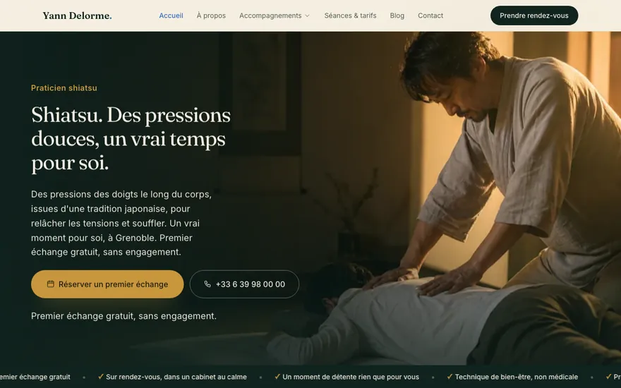 Exemple de site de shiatsu à Grenoble, ambiance Cinématique
