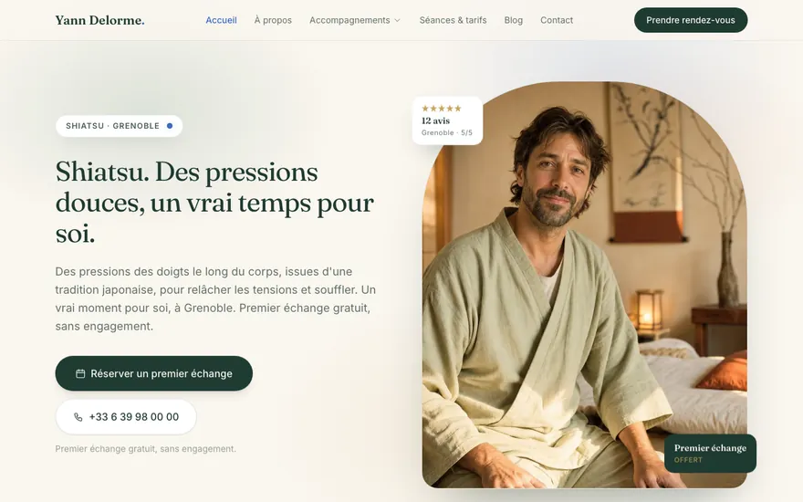 Exemple de site de shiatsu à Grenoble, ambiance Cocon